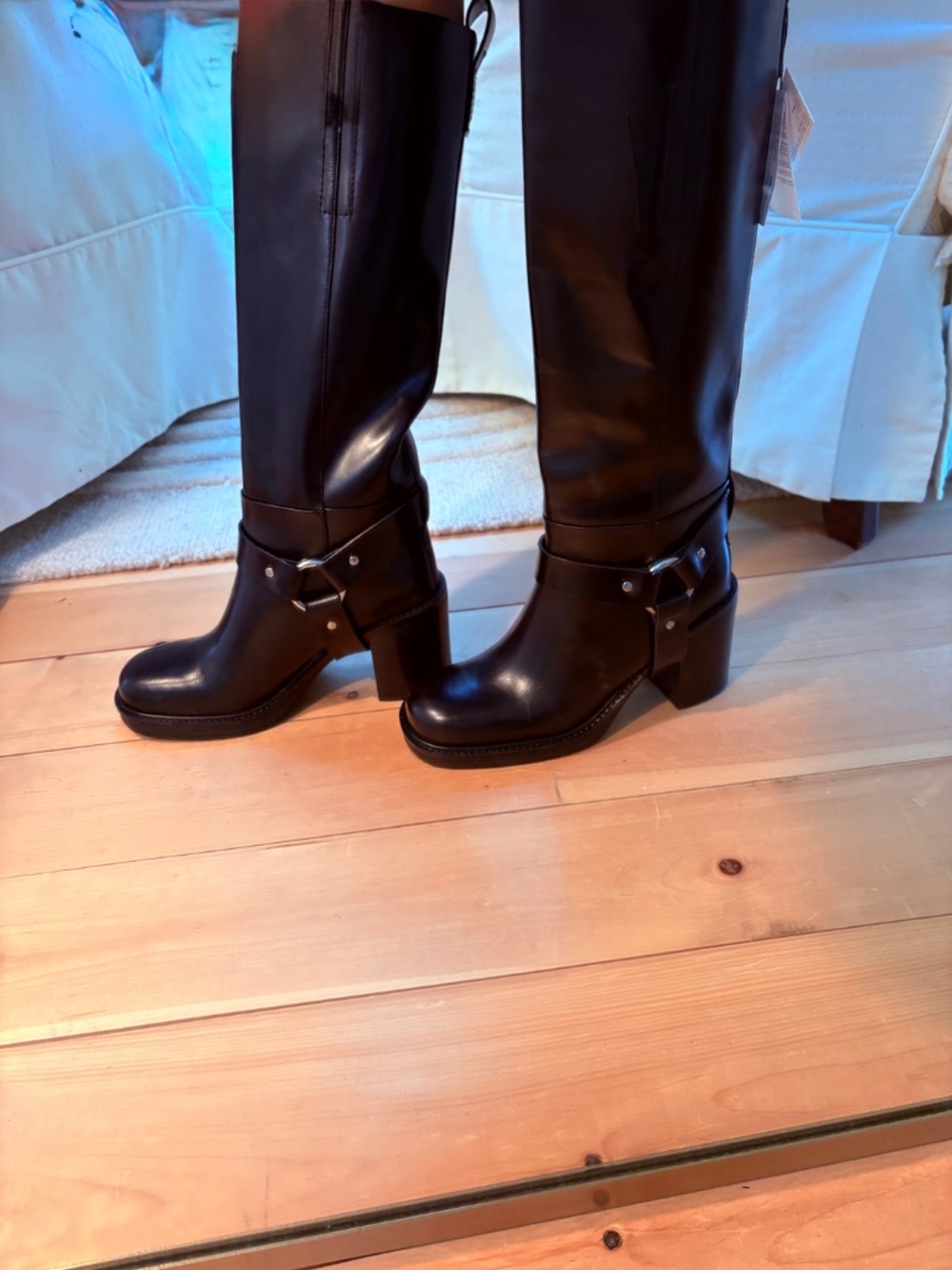 Zara size 40 new with tags black leather heeled biker boots - Picture 4 of 5